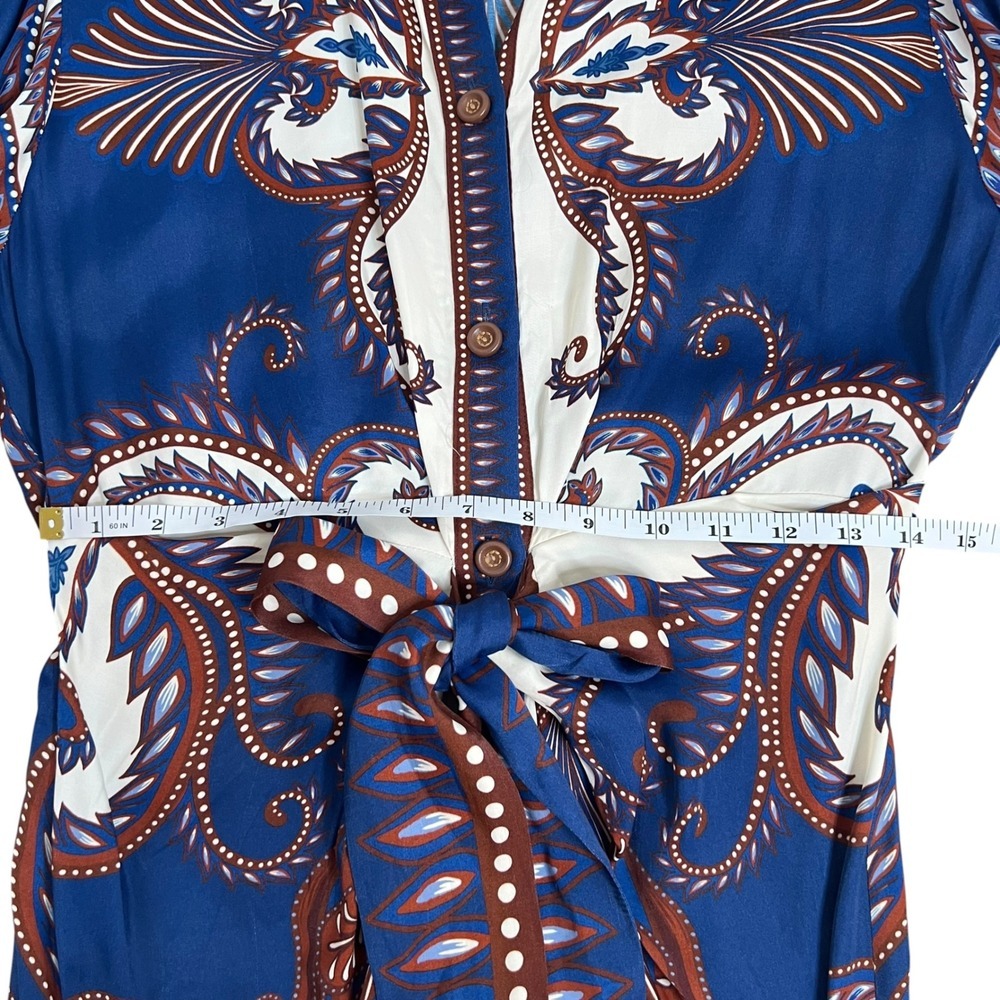 Farm Rio Blue Arabesque Scarf Long Sleeve Button Shirt Midi Dress SZ S - Picture 15 of 16